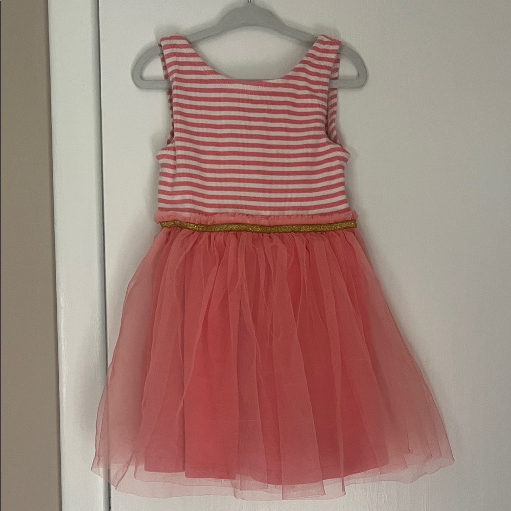 Mini Boden Pink Striped Dress with Tulle Skirt
